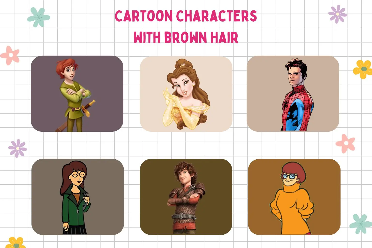 cartoon characters with brown hair