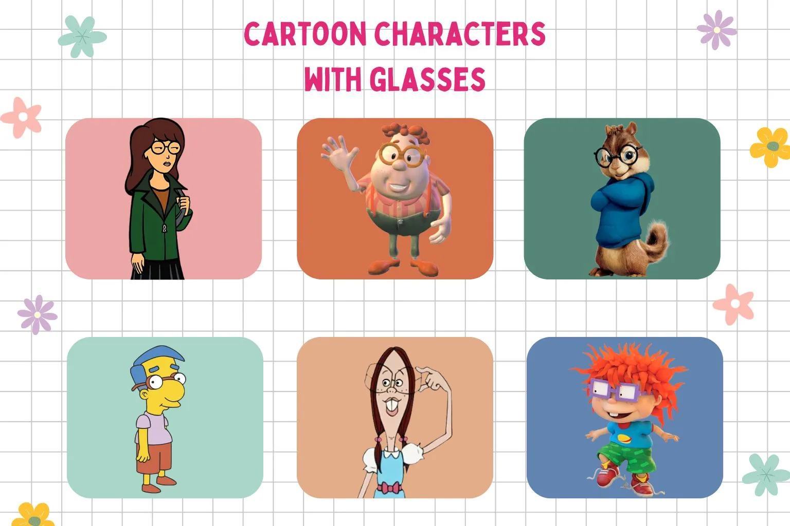 cartoon characters with glasses