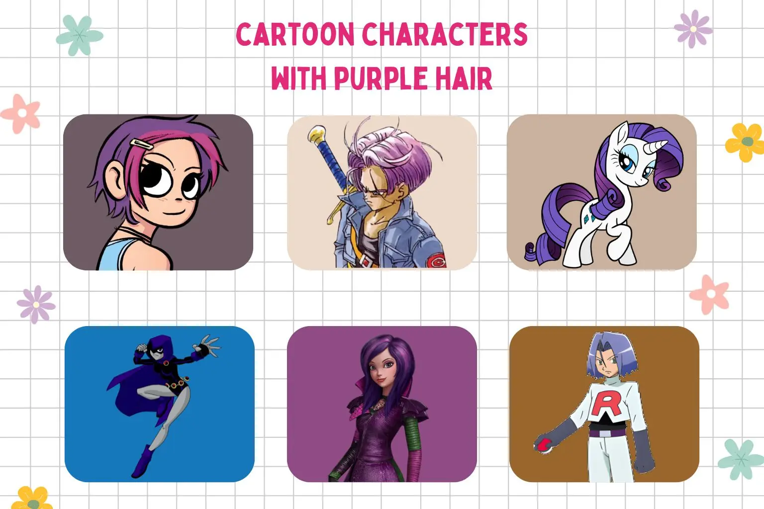 cartoon characters with purple hair