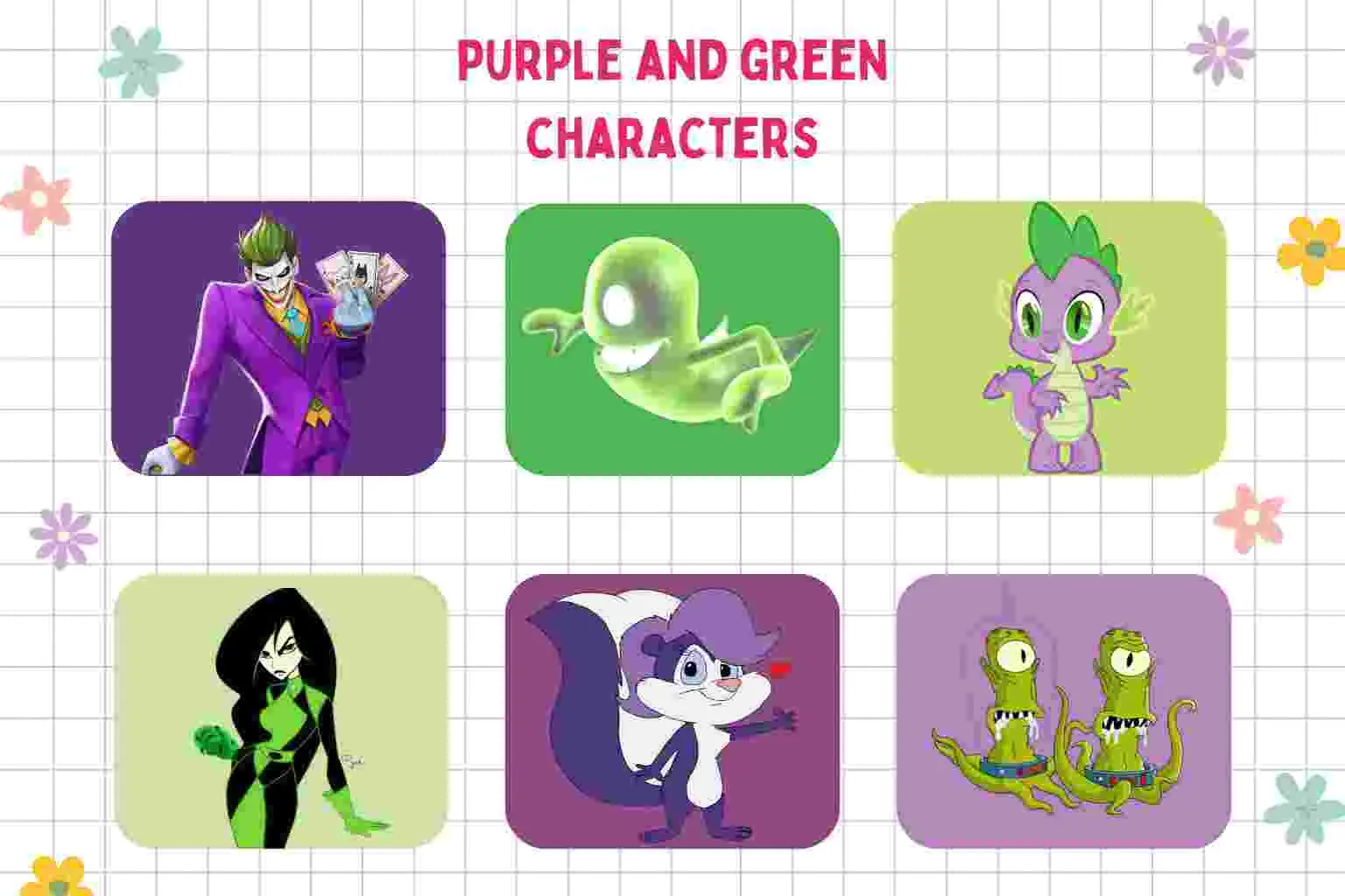 list of green and purple characters