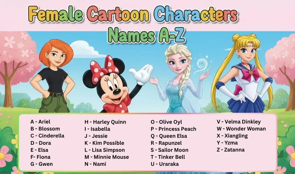 female cartoon characters names a-z